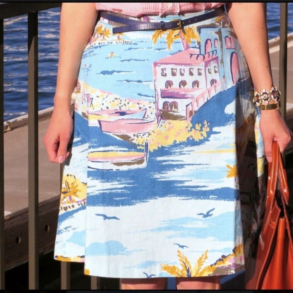 Boden Nancy Riviera Novelty Print Skirt (Sz 6 Long) A-line Knee Length Europe